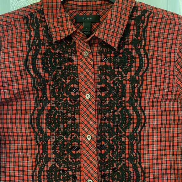 JCREW 100% cotton sequin top red plaid ❤️ Valentines Day - Picture 5 of 9